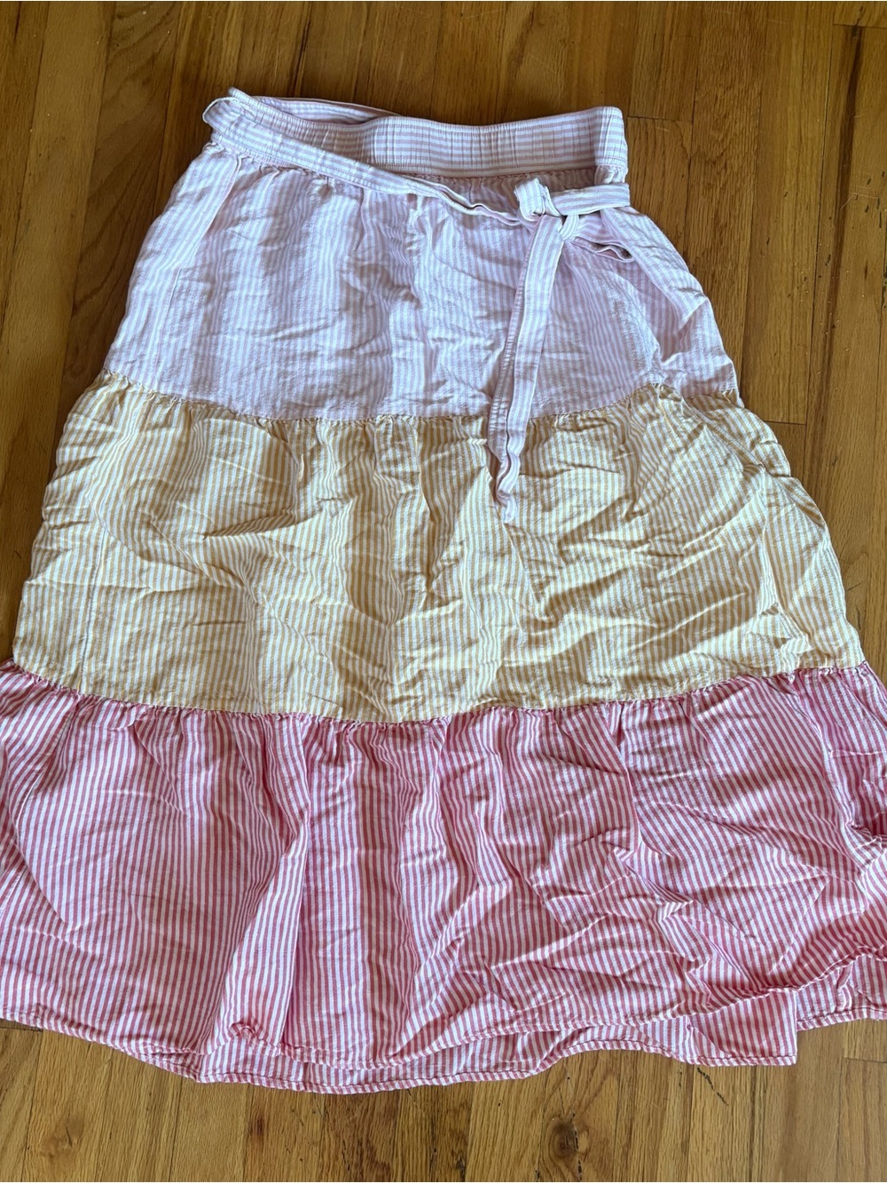 *LINEN BLEND* LOFT Striped Tiered Skirt